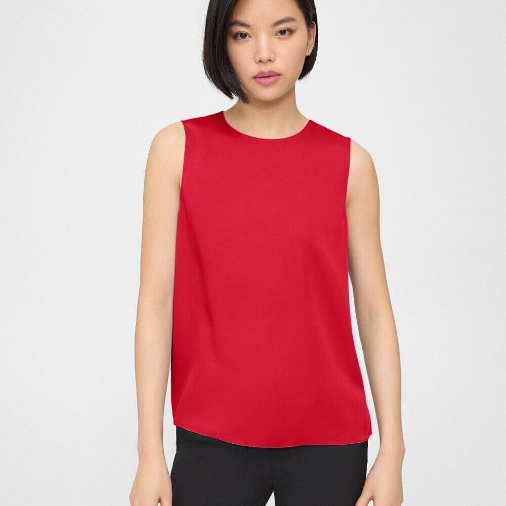 Theory Silk Top Straight Shell Core Keyhole Classic Career Stretch Red Size M